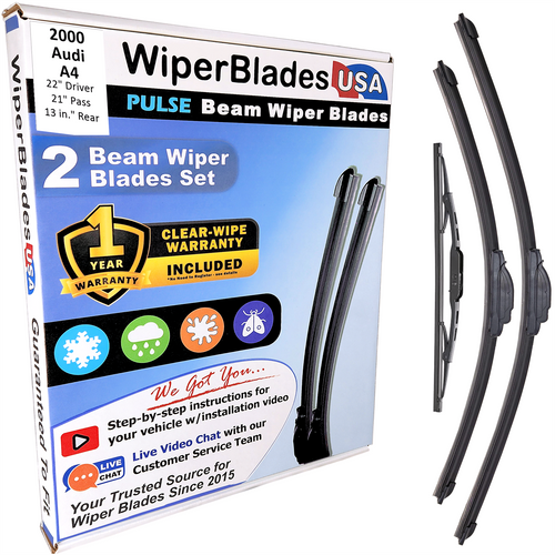 Wiper blades set for 2000 Audi A4 including rear wiper with 1yr Warranty - WiperBladesUSA - Size Correct