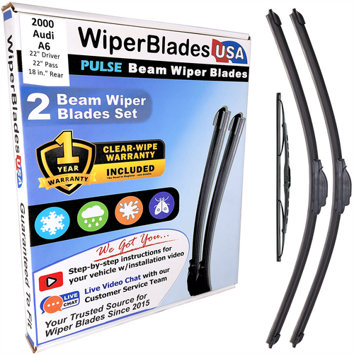 Wiper blades set for 2000 Audi A6 including rear wiper with 1yr Warranty - WiperBladesUSA - Size Correct