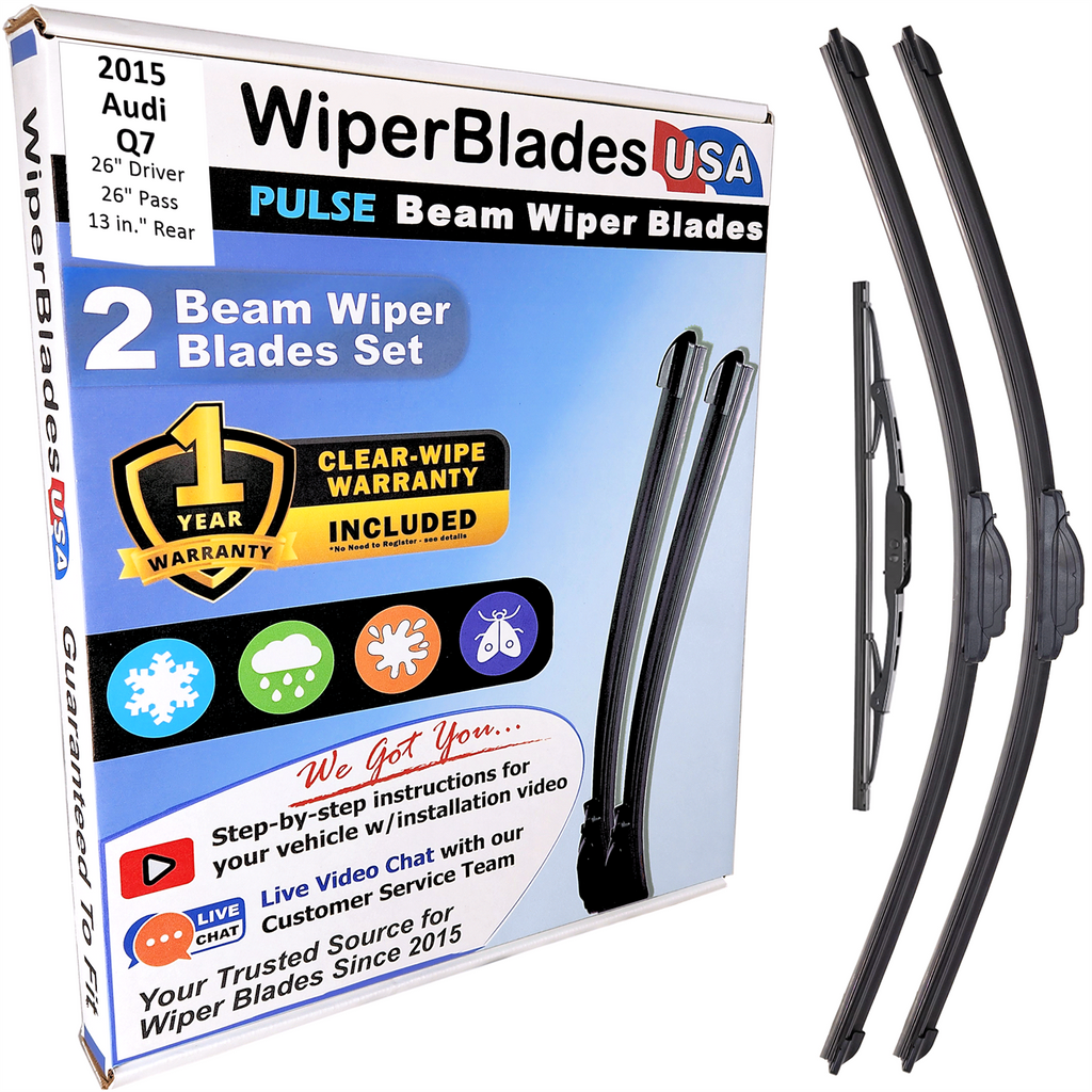 Wiper blades set for 2015 Audi Q7 including rear wiper with 1yr Warranty - WiperBladesUSA - Size Correct