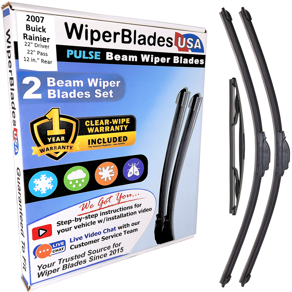 Wiper blades set for 2007 Buick Rainier including rear wiper with 1yr Warranty - WiperBladesUSA - Size Correct