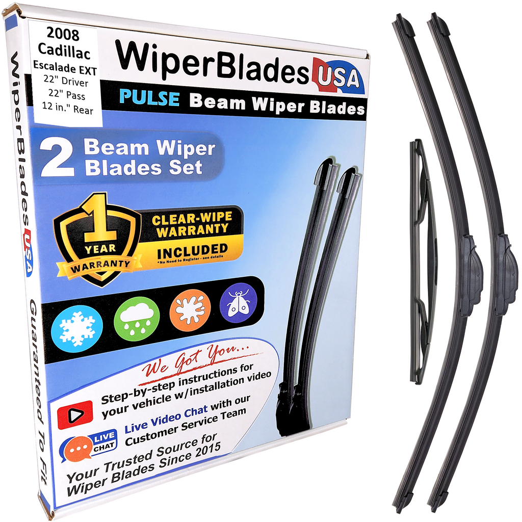 Wiper blades set for 2008 Cadillac Escalade EXT including rear wiper with 1yr Warranty - WiperBladesUSA - Size Correct