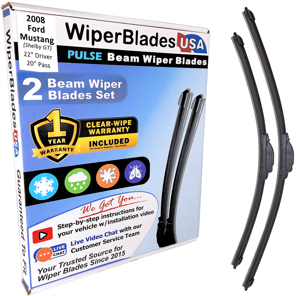 Wiper blades set for 2008 Ford Mustang Shelby GT with 1yr Warranty - WiperBladesUSA - Size Correct