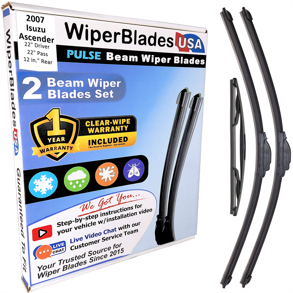 Wiper blades set for 2007 Isuzu Ascender including rear wiper with 1yr Warranty - WiperBladesUSA - Size Correct