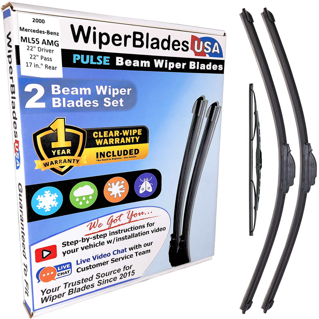 Wiper blades set for 2000 Mercedes-Benz ML55 AMG including rear wiper with 1yr Warranty - WiperBladesUSA - Size Correct