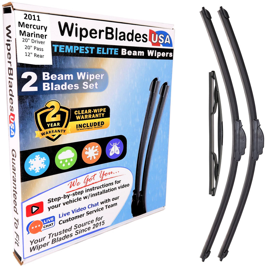 Wiper blades set for 2011 Mercury Mariner including rear wiper with 2yr Warranty - WiperBladesUSA - Size Correct