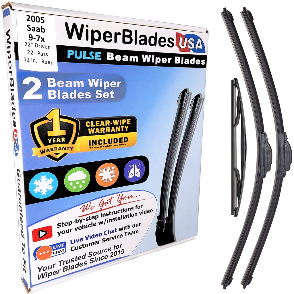 Wiper blades set for 2005 Saab 9-7x including rear wiper with 1yr Warranty - WiperBladesUSA - Size Correct