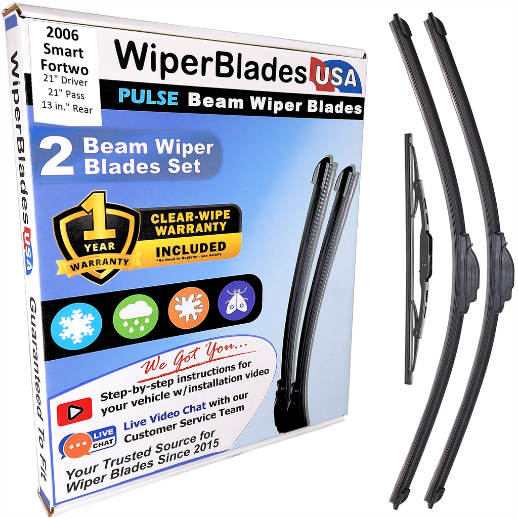 Wiper blades set for 2006 Smart Fortwo including rear wiper with 1yr Warranty - WiperBladesUSA - Size Correct