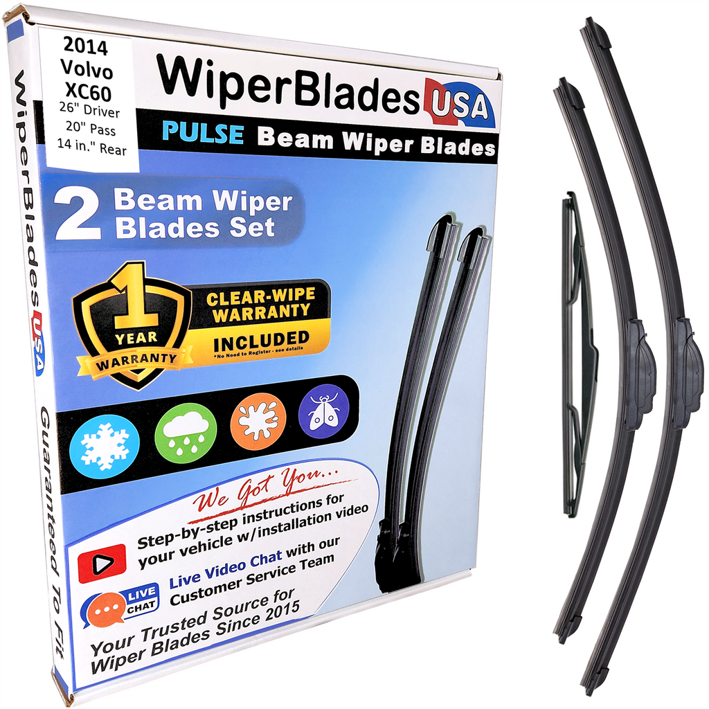 Wiper blades set for 2014 Volvo XC60 including rear wiper with 1yr Warranty - WiperBladesUSA - Size Correct