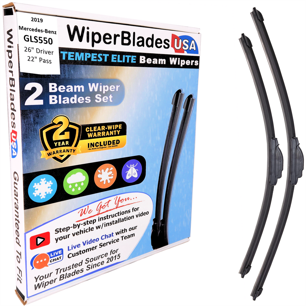 Wiper blades set for 2019 Mercedes-Benz GLS550 with 2yr Warranty - WiperBladesUSA - Size Correct