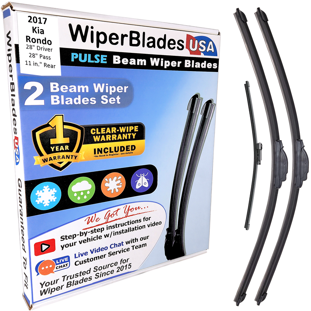 Wiper blades set for 2017 Kia Rondo including rear wiper with 1yr Warranty - WiperBladesUSA - Size Correct