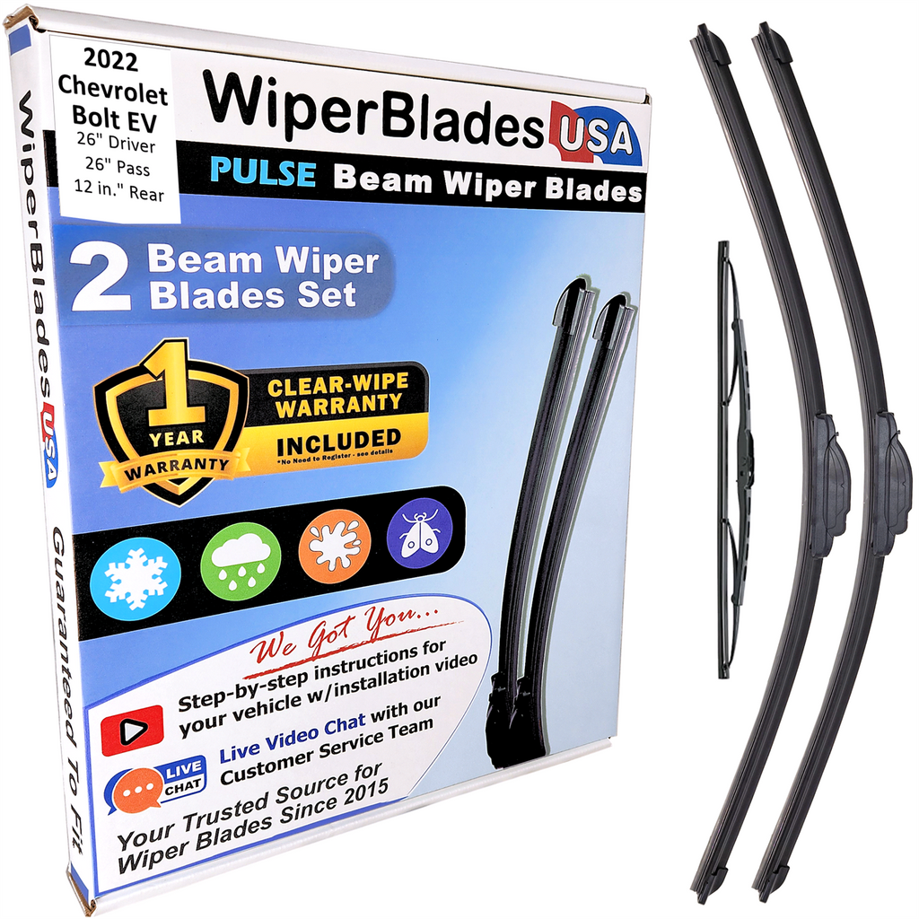 Wiper blades set for 2022 Chevrolet Bolt EV including rear wiper with 1yr Warranty - WiperBladesUSA - Size Correct