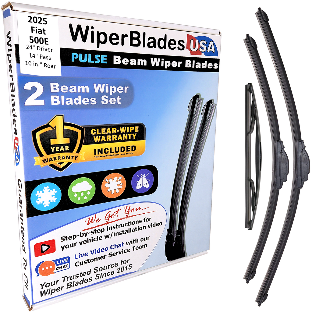 Wiper blades set for 2025 Fiat 500E including rear wiper with 1yr Warranty - WiperBladesUSA - Size Correct