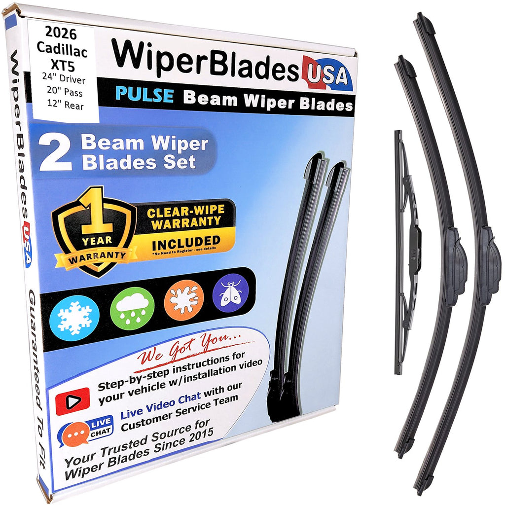 Wiper blades set for 2026 Cadillac XT5 including rear wiper with 1yr Warranty - WiperBladesUSA - Size Correct