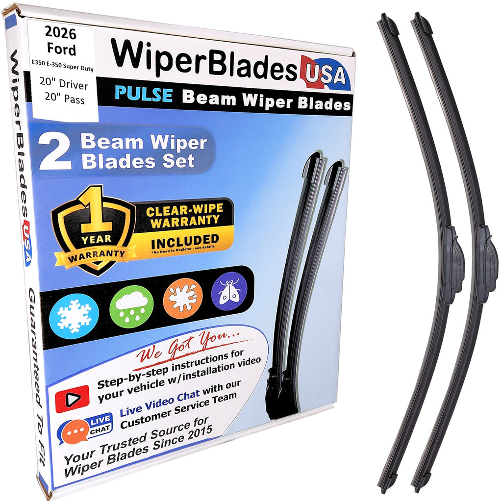 Wiper blades set for 2026 Ford E350 E-350 Super Duty with 1yr Warranty - WiperBladesUSA - Size Correct