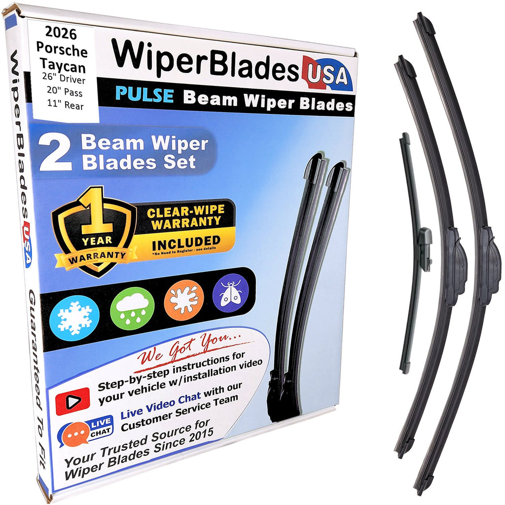 Wiper blades set for 2026 Porsche Taycan including rear wiper with 1yr Warranty - WiperBladesUSA - Size Correct