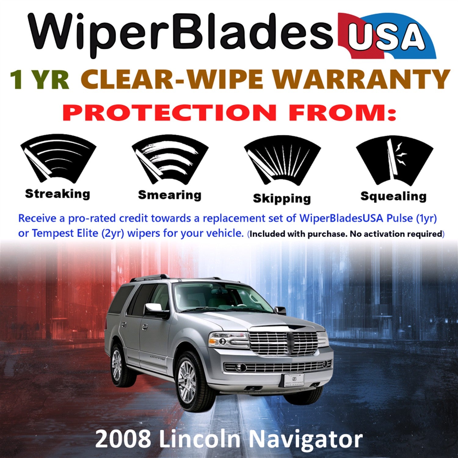 2008 Lincoln Navigator Front Wiper blades Set Includes 1yr Wear Warranty & Free Delivery