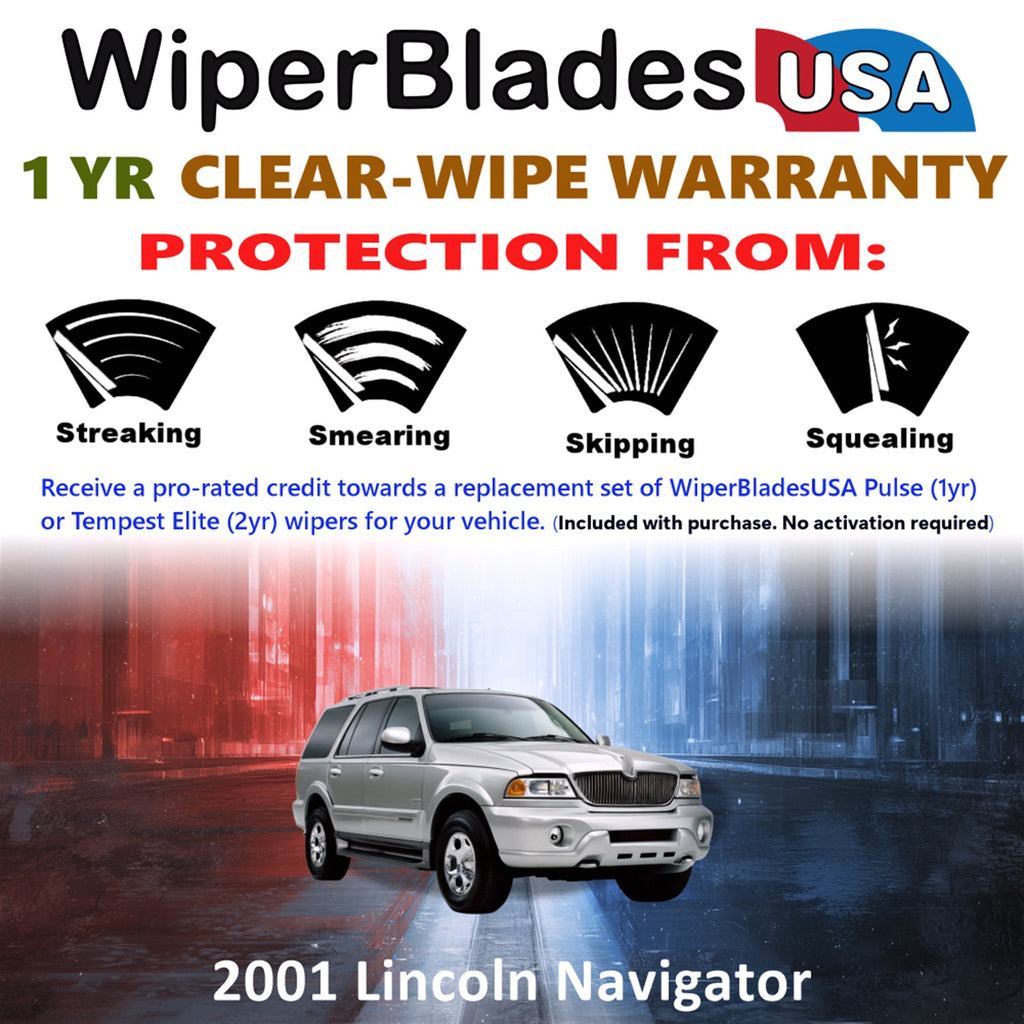 2001 Lincoln Navigator Front w/Rear Wiper blades Set Includes 1yr Wear Warranty & Free Delivery