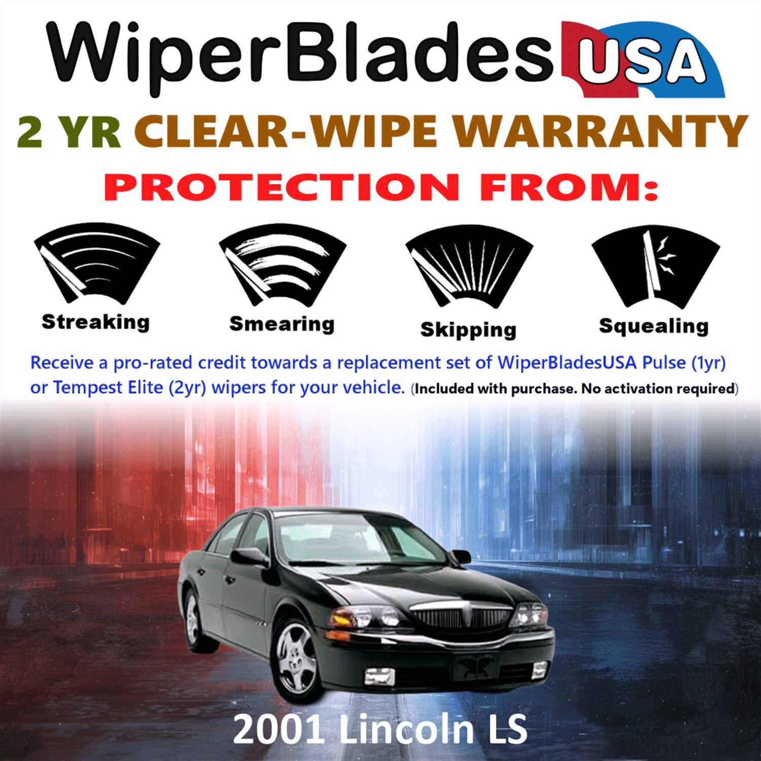 2001 Lincoln LS Front Wiper blades Set  Includes 2yr Wear Warranty & Free Delivery