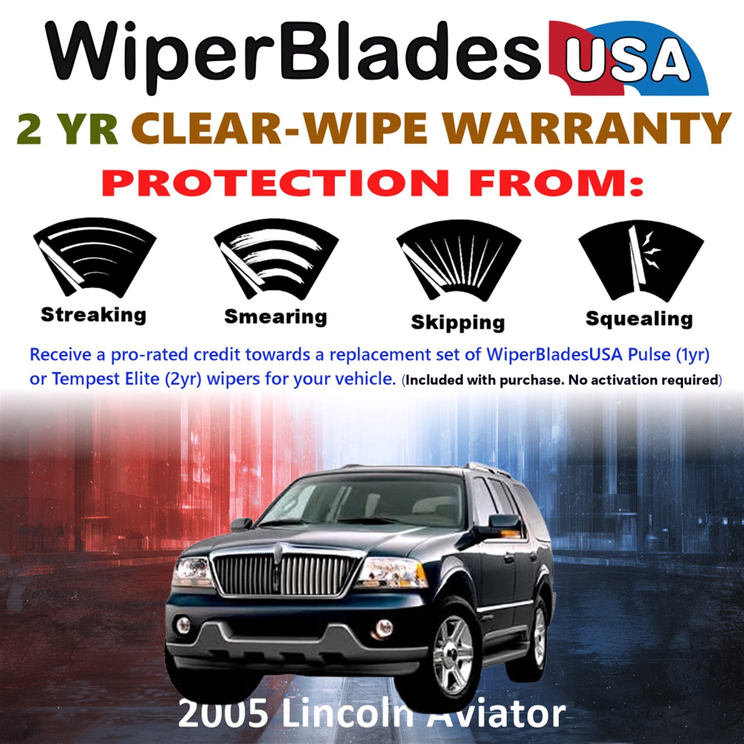 2005 Lincoln Aviator Front w/Rear Wiper blades Set  Includes 2yr Wear Warranty & Free Delivery
