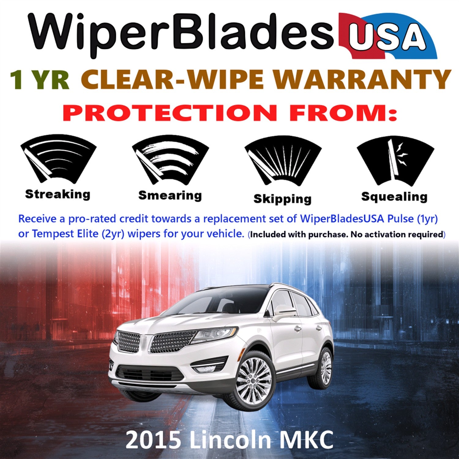 2015 Lincoln MKC Front w/Rear Wiper blades Set Includes 1yr Wear Warranty & Free Delivery
