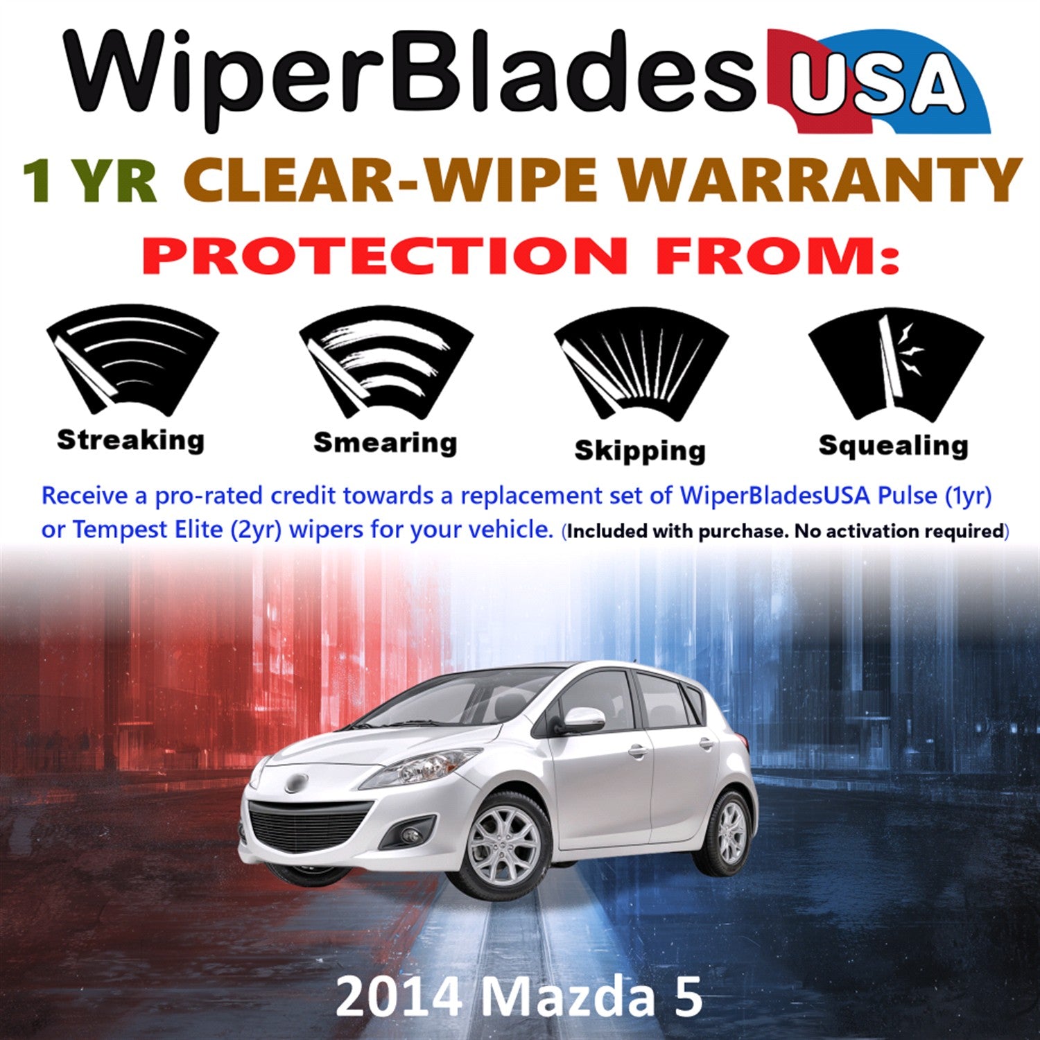 2014 Mazda 5 Front Wiper blades Set Includes 1yr Wear Warranty & Free Delivery