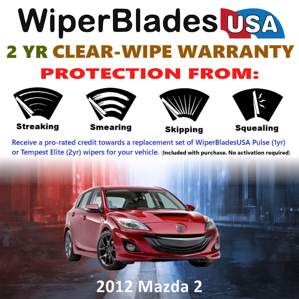2012 Mazda 2 Front Wiper blades Set  Includes 2yr Wear Warranty & Free Delivery