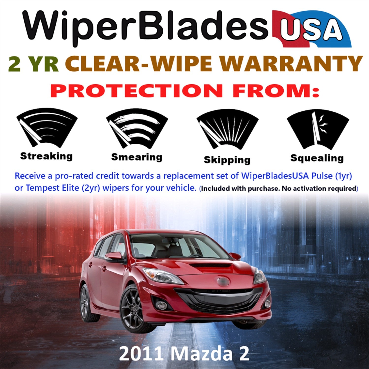 2011 Mazda 2 Front w/Rear Wiper blades Set  Includes 2yr Wear Warranty & Free Delivery