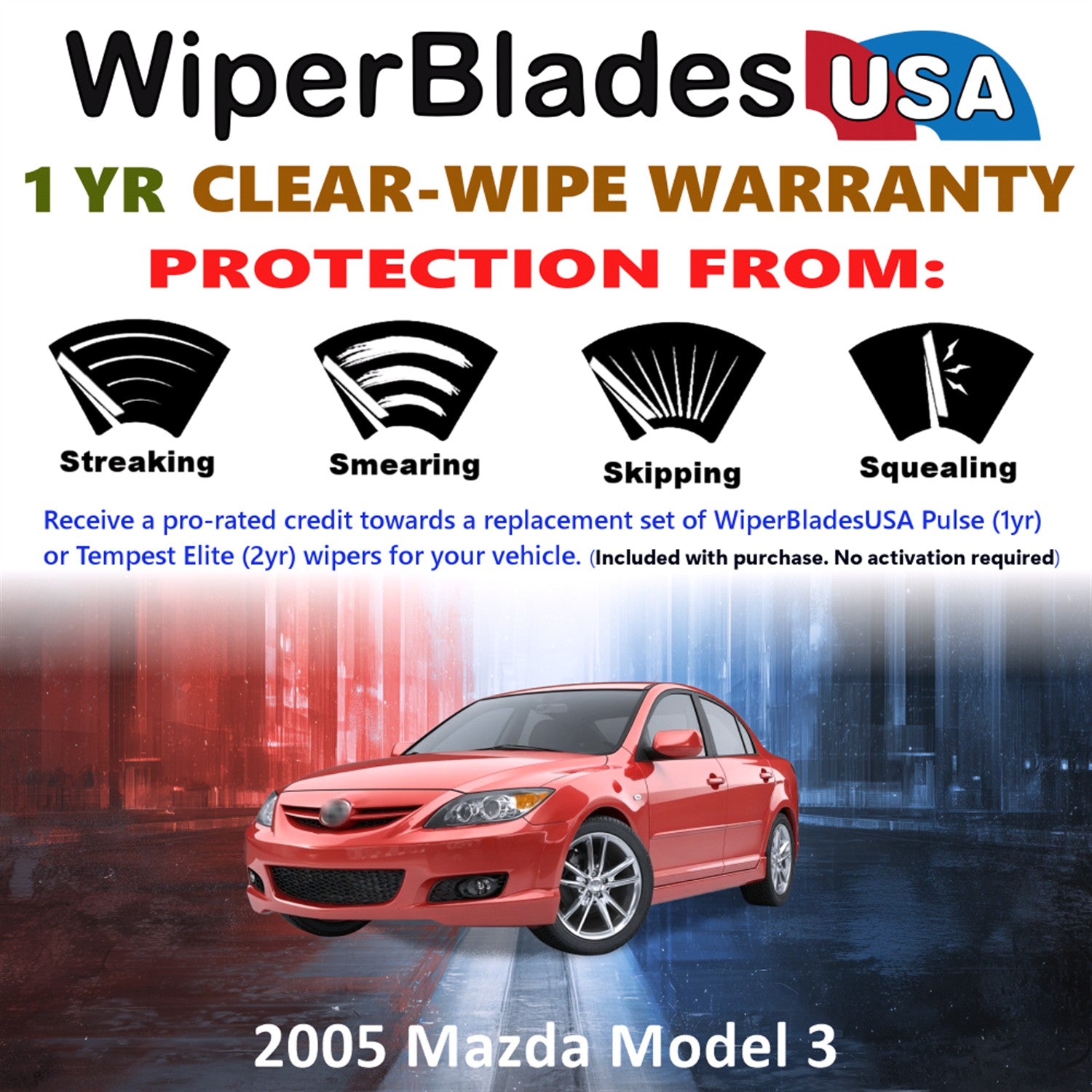 2005 Mazda Model 3 Front Wiper blades Set Includes 1yr Wear Warranty & Free Delivery