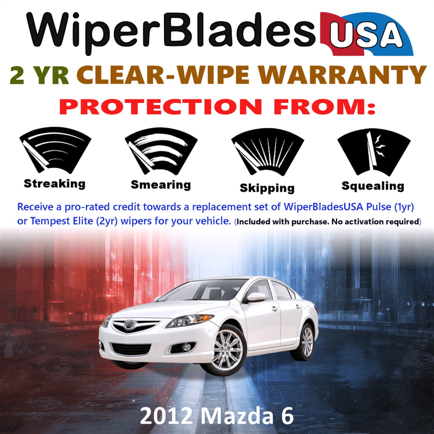 2012 Mazda 6 Front Wiper blades Set  Includes 2yr Wear Warranty & Free Delivery