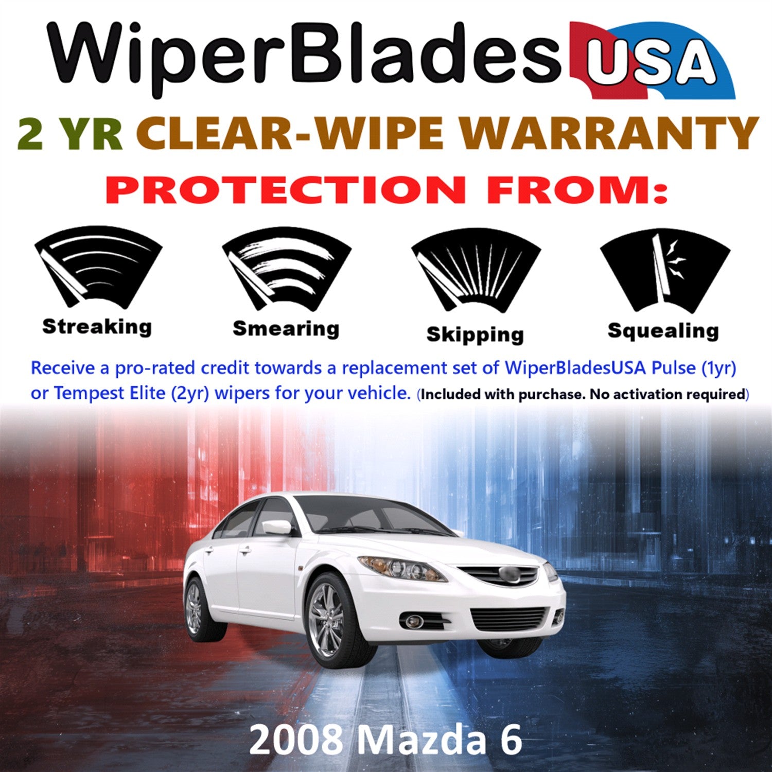 2008 Mazda 6 Front Wiper blades Set  Includes 2yr Wear Warranty & Free Delivery