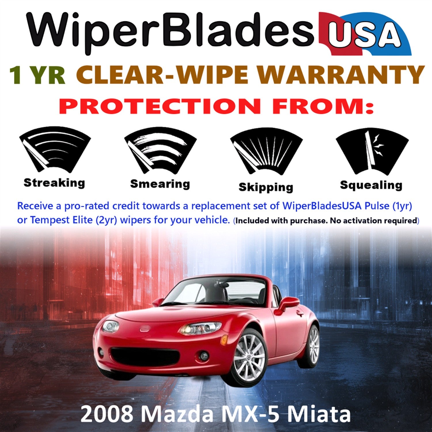 2008 Mazda MX-5 Miata Front Wiper blades Set Includes 1yr Wear Warranty & Free Delivery
