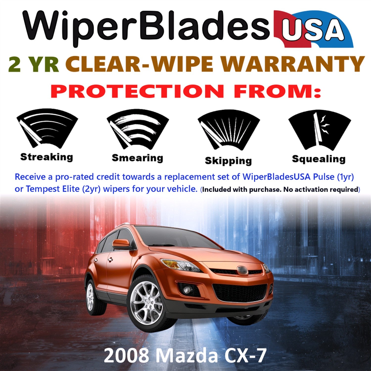 2008 Mazda CX-7 Front w/Rear Wiper blades Set  Includes 2yr Wear Warranty & Free Delivery
