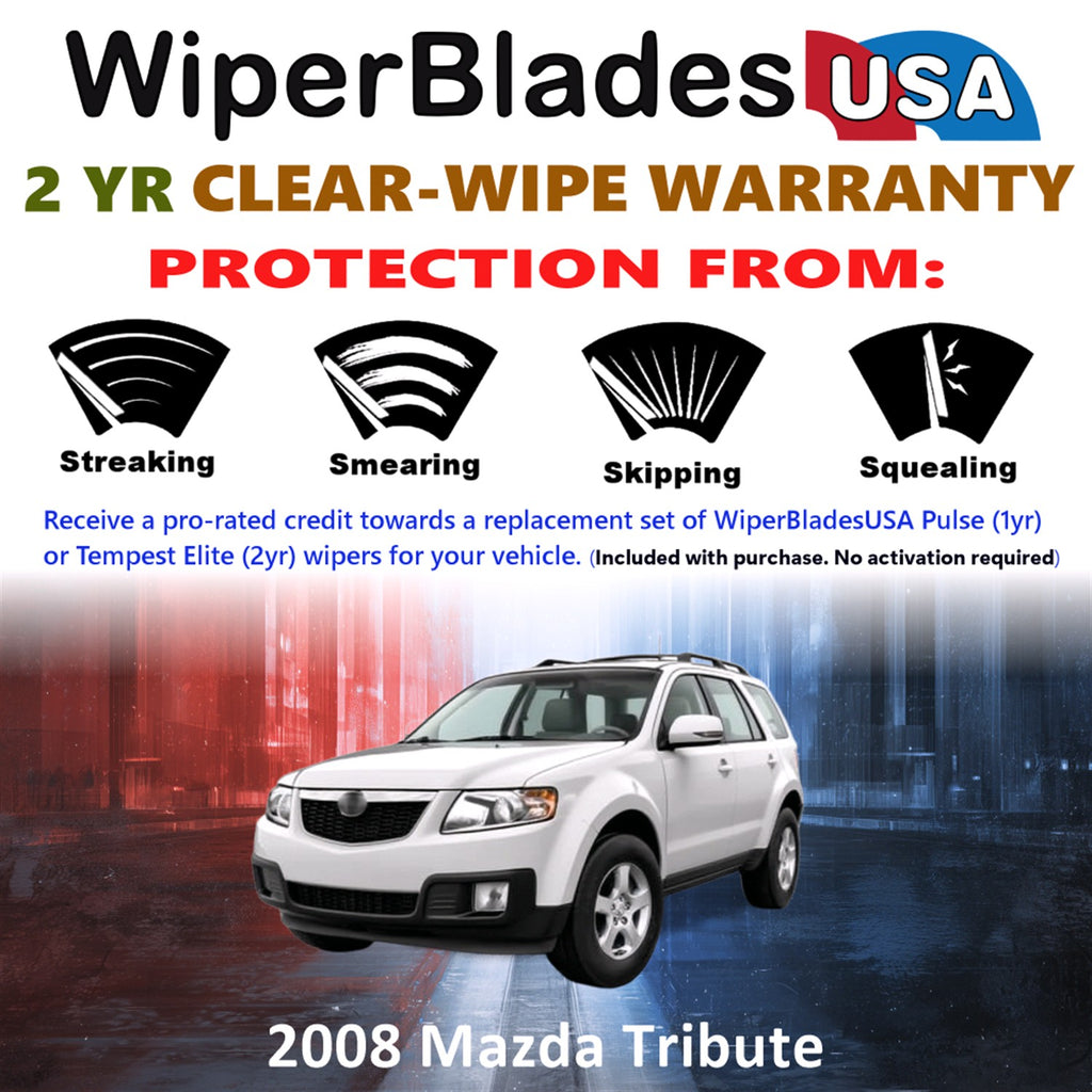 2008 Mazda Tribute Front w/Rear Wiper blades Set  Includes 2yr Wear Warranty & Free Delivery