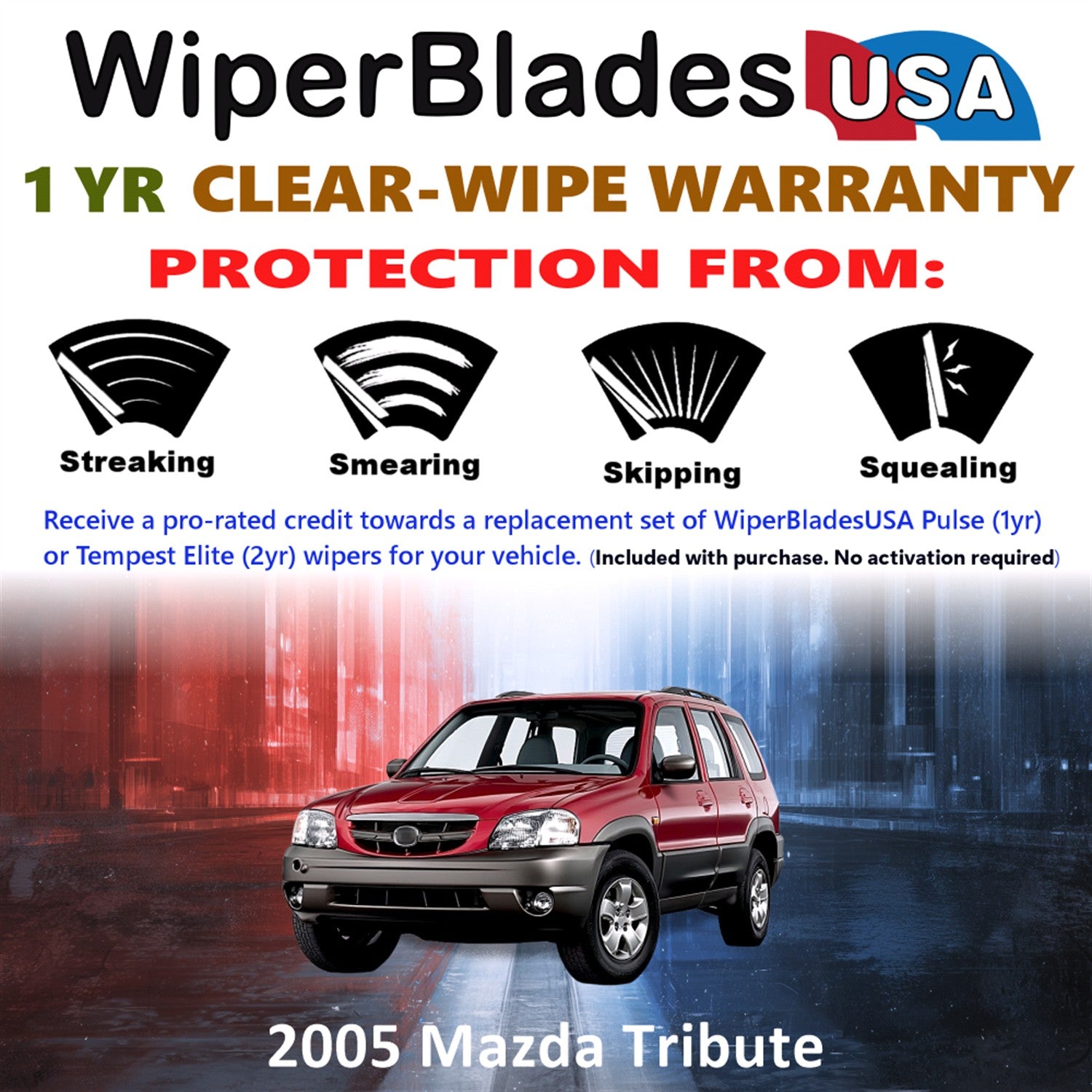 2005 Mazda Tribute Front w/Rear Wiper blades Set Includes 1yr Wear Warranty & Free Delivery