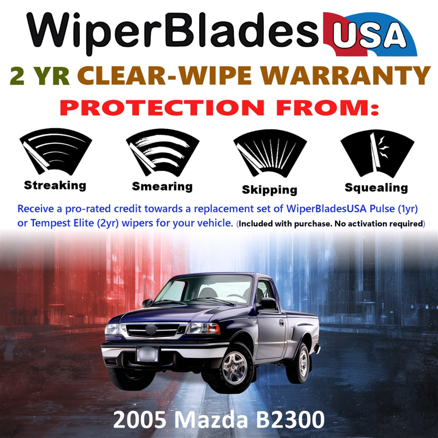 2005 Mazda B2300 Front Wiper blades Set  Includes 2yr Wear Warranty & Free Delivery