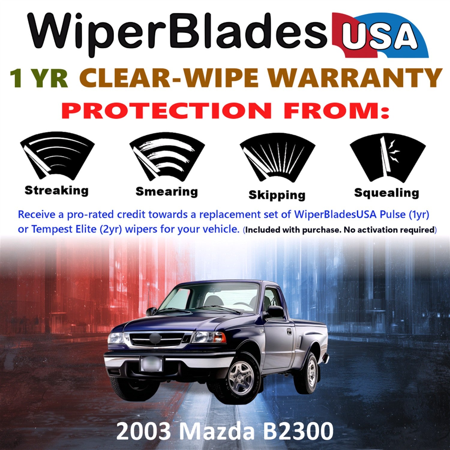 2003 Mazda B2300 Front Wiper blades Set Includes 1yr Wear Warranty & Free Delivery