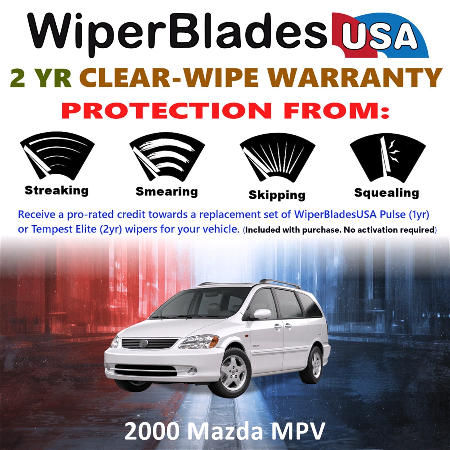 2000 Mazda MPV Front Wiper blades Set  Includes 2yr Wear Warranty & Free Delivery
