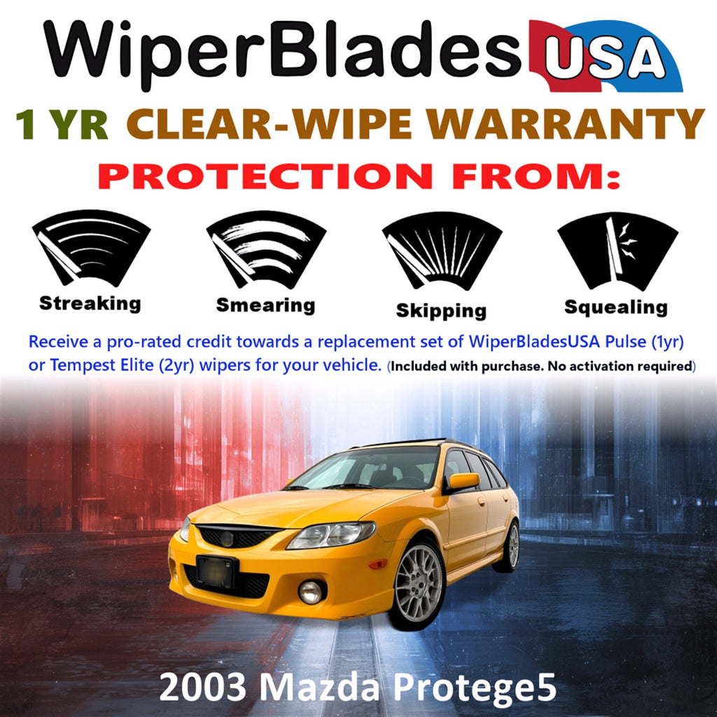 2003 Mazda Protege5 Front w/Rear Wiper blades Set Includes 1yr Wear Warranty & Free Delivery