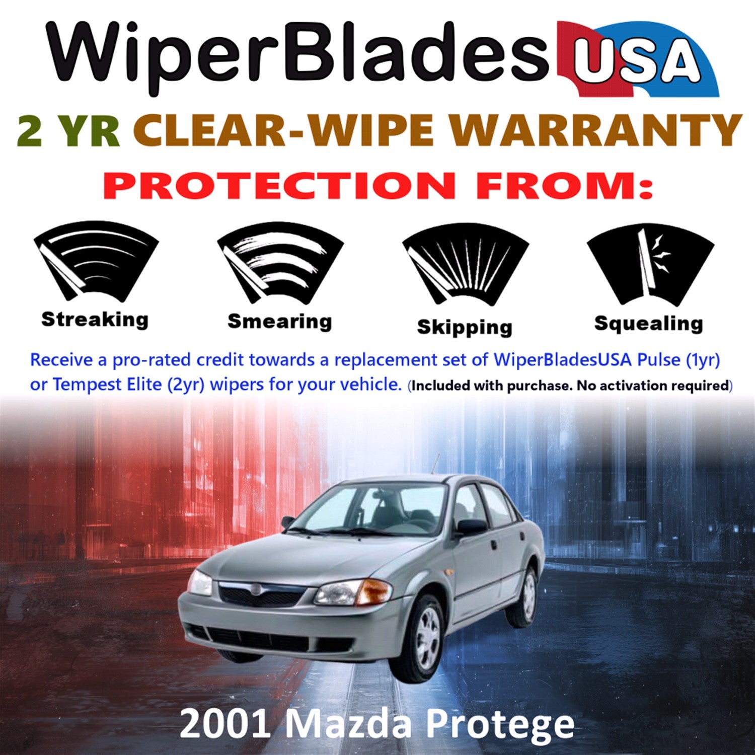2001 Mazda Protege Front Wiper blades Set  Includes 2yr Wear Warranty & Free Delivery