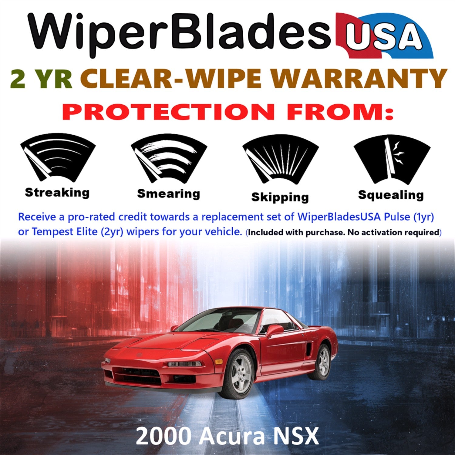2000 Acura NSX Front Wiper blades Set  Includes 2yr Wear Warranty & Free Delivery