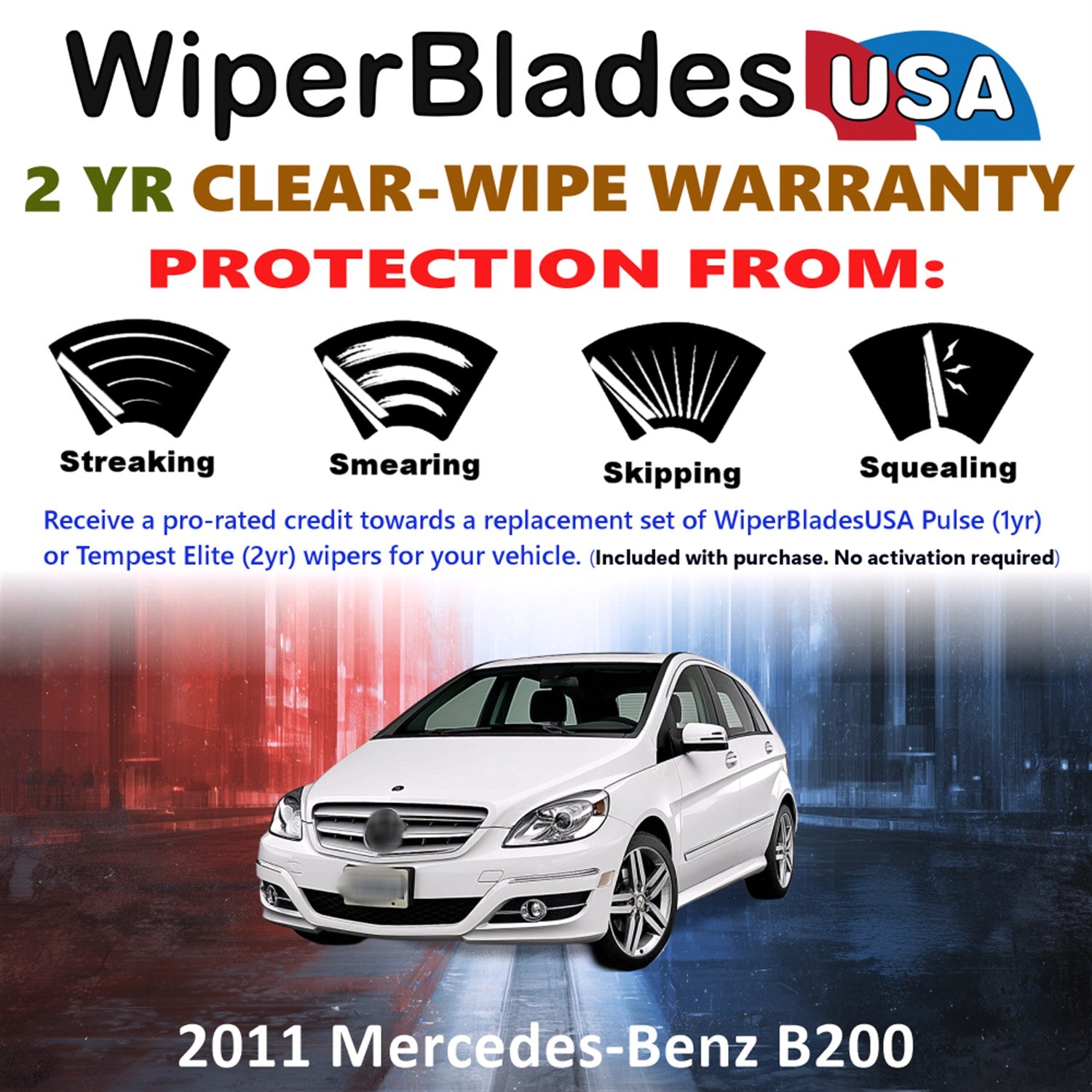 2011 Mercedes-Benz B200 Front w/Rear Wiper blades Set  Includes 2yr Wear Warranty & Free Delivery