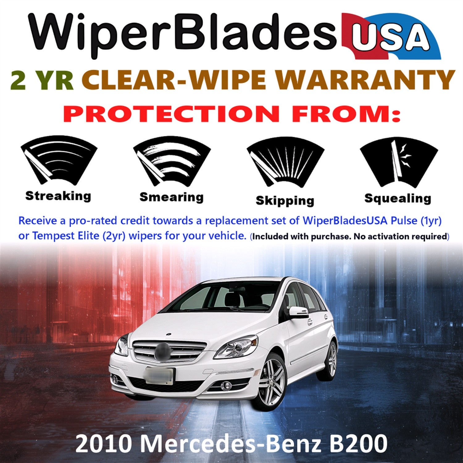 2010 Mercedes-Benz B200 Front w/Rear Wiper blades Set  Includes 2yr Wear Warranty & Free Delivery