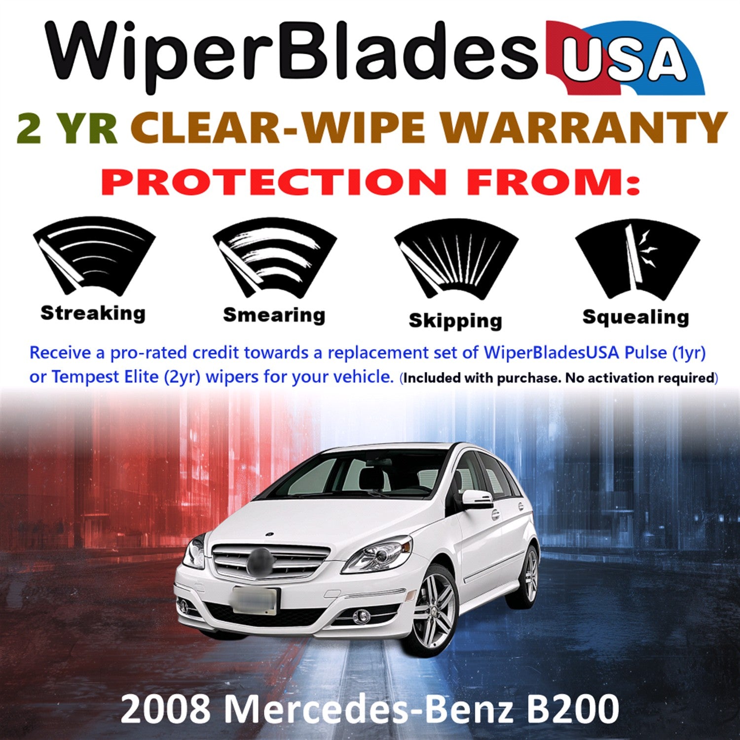 2008 Mercedes-Benz B200 Front w/Rear Wiper blades Set  Includes 2yr Wear Warranty & Free Delivery
