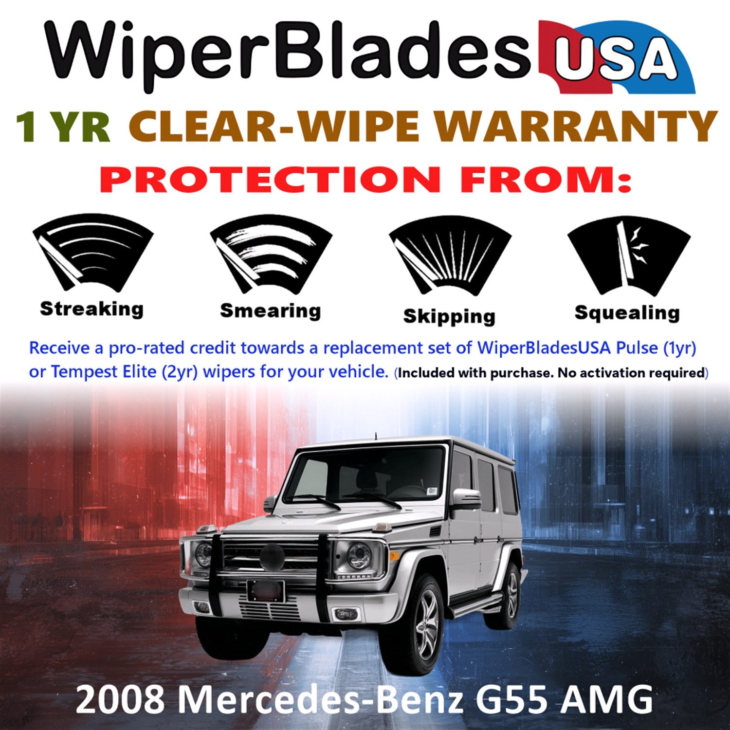 2008 Mercedes-Benz G55 AMG Front w/Rear Wiper blades Set Includes 1yr Wear Warranty & Free Delivery