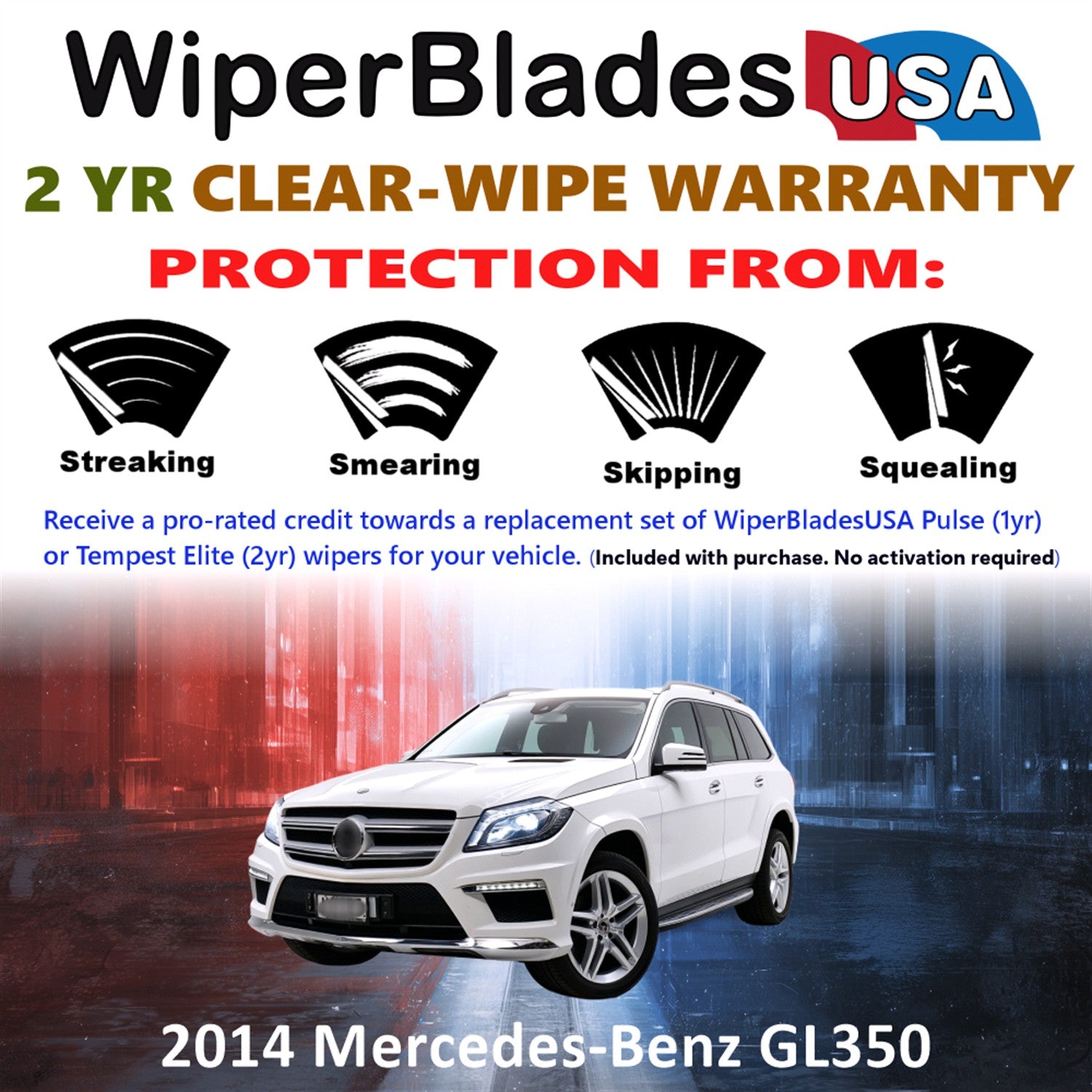 2014 Mercedes-Benz GL350 Front w/Rear Wiper blades Set  Includes 2yr Wear Warranty & Free Delivery