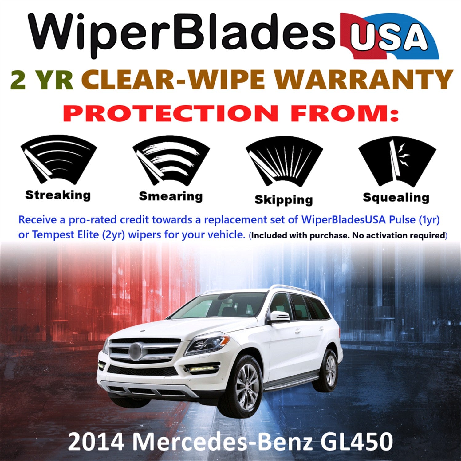 2014 Mercedes-Benz GL450 Front w/Rear Wiper blades Set  Includes 2yr Wear Warranty & Free Delivery
