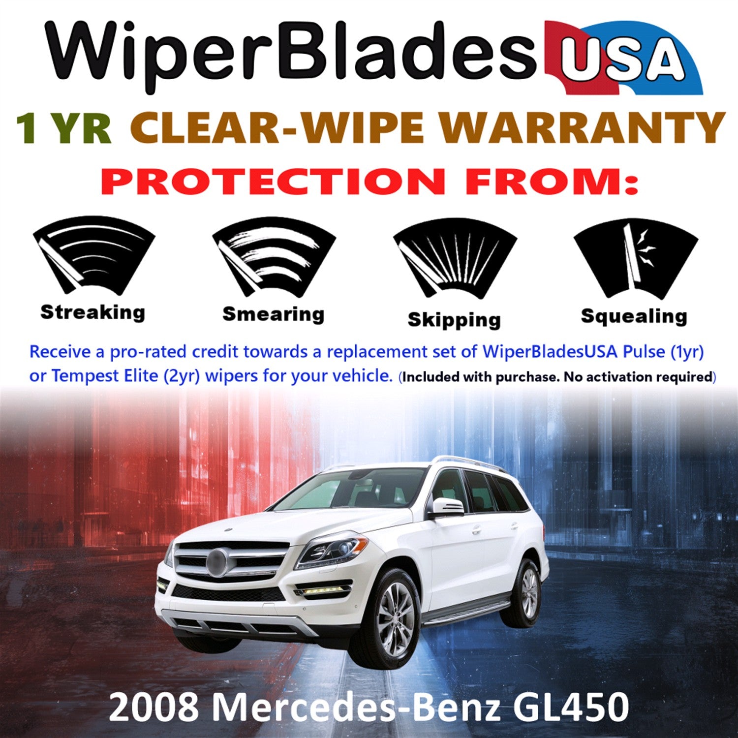 2008 Mercedes-Benz GL450 Front w/Rear Wiper blades Set Includes 1yr Wear Warranty & Free Delivery