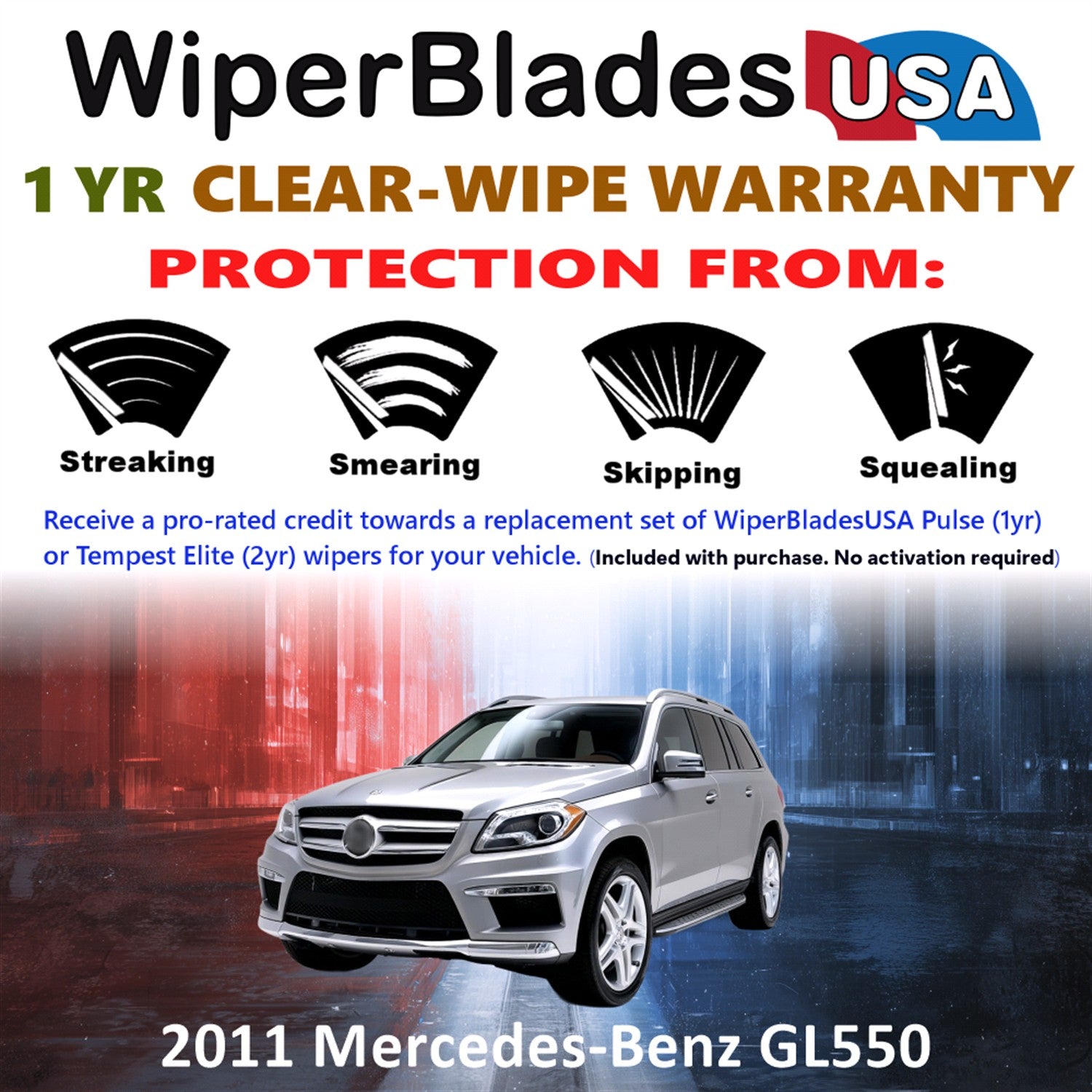 2011 Mercedes-Benz GL550 Front w/Rear Wiper blades Set Includes 1yr Wear Warranty & Free Delivery