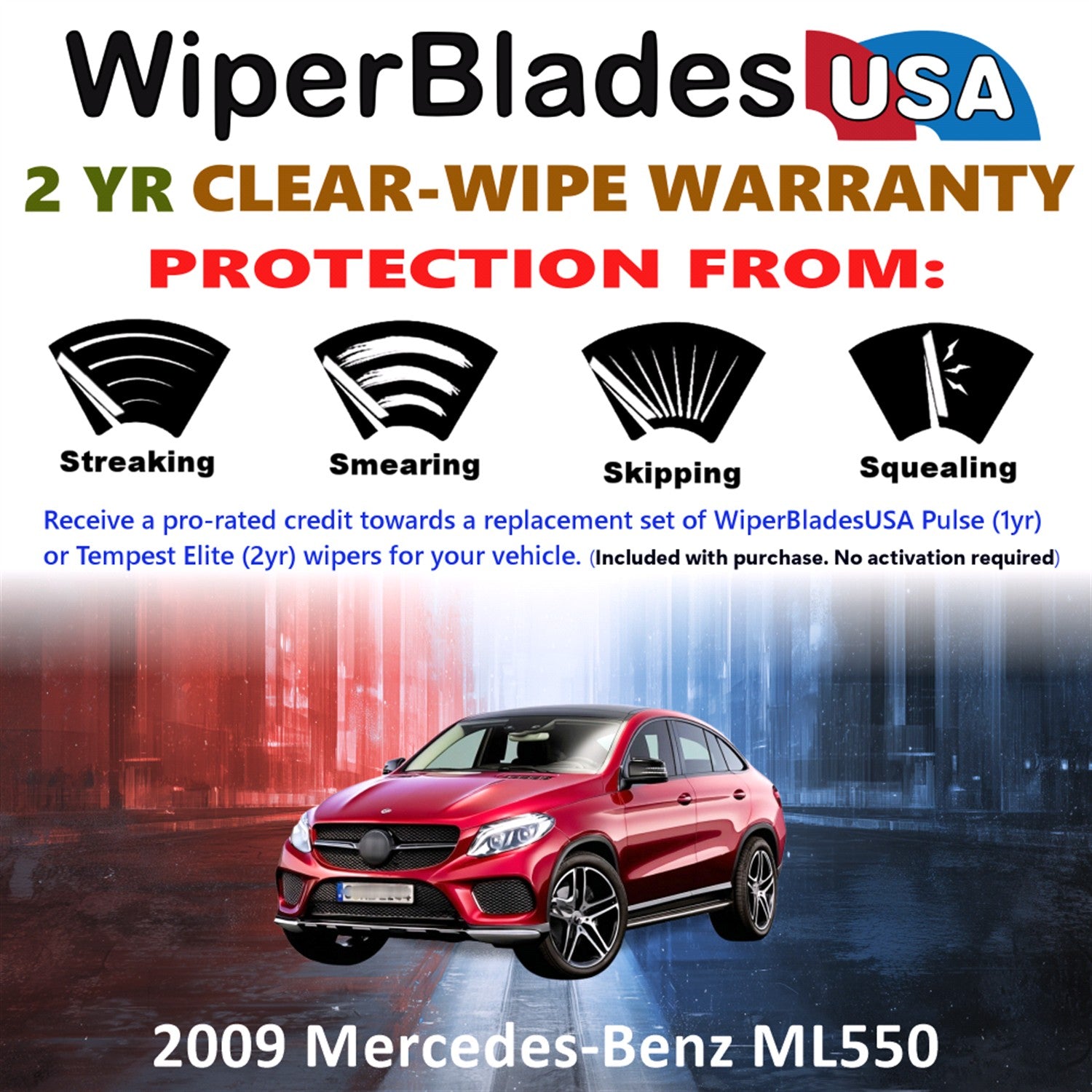 2009 Mercedes-Benz ML550 Front w/Rear Wiper blades Set  Includes 2yr Wear Warranty & Free Delivery