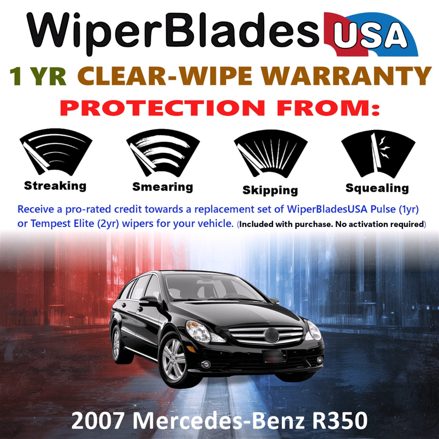 2007 Mercedes-Benz R350 Front w/Rear Wiper blades Set Includes 1yr Wear Warranty & Free Delivery